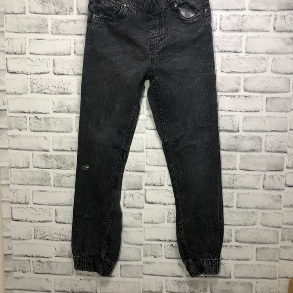 Akademiks Black Jogger Jeans with Elastic Cuffs Distressed - Picture 1 of 6